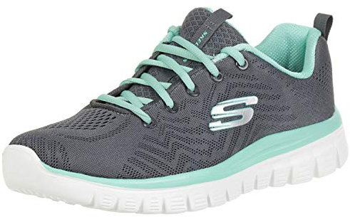 Skechers Women's Graceful Get Connected Sneaker, Charcoal Mesh Green Trim, 7 UK