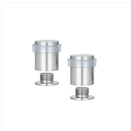 EVI Herrajes |2er SET - Türstopper Edelstahl Boden | Ø20x25mm | Gewindebasis | Natursilikonkautschuk Transparent| inkl. Schraube + Klemmdübel | I-181