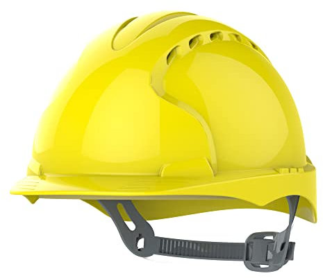 JSP EVO 2 Casque de sécurité avec harnais à cliquet Aéré Casque de sécurité industriel EN 397 pour le bâtiment, la construction et les chantiers Jaune (AJF030000200)