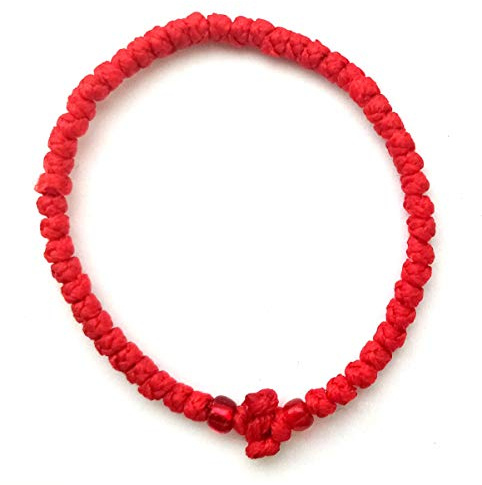 IconsGr Chotki Chapelet cire bénir Chrétien Orthodox Grec à petit fait main noeuds couleur rouge avec croix du Mont Athos (Grece)