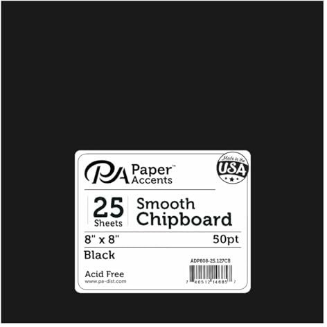 Paper Accents Chipboard 8x8 Inch Black 25 Pack, 1X Heavy 50pt Recycled Chipboard for Albums Frames Scrapbooking and Card Making