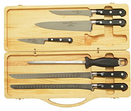 JJ Cuchillería Sonpó Online - Modelo ECJNE - Pack de cuchillos para corte de jamón - Mangos de color negro y estuche de madera.