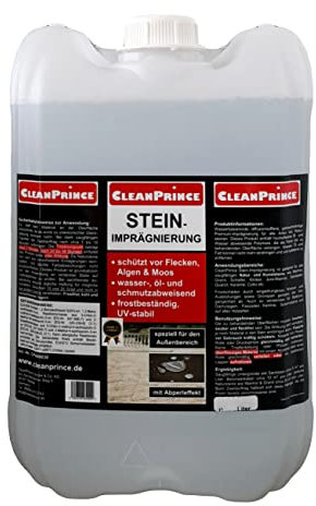 Cleanprince Impregnación de la Piedra 5 Litros Aceite a base Agua Resistente Repelente Al Musgo Algas Fleckstop Terraza Placas Jardín Rutas, Caminos, Vías Hof