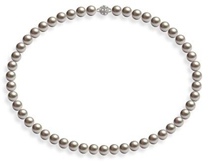 Schmuckwilli Perlenkette für Damen Magnetverschluß - mit hell grau runden Perlen - Elegante Kette mit Muschelkernperlen für jeden Anlass - die Halskette - Choker Pearl Necklace für Frauen