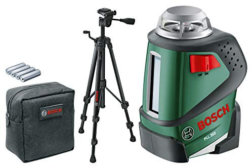Bosch Home and Garden Kreuzlinienlaser PLL 360 Set (Stativ, Halterung, 4x AA-Batterien, Schutzasche, Arbeitsbereich 20 m, Messgenauigkeit ± 0,4 mm/m), 603663001, Schwarz, Grün