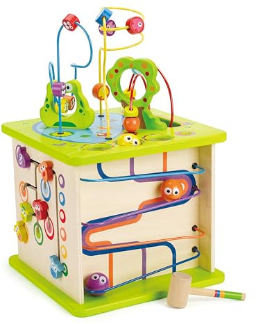 Hape Motorikwürfel „Kleine Tierchen“ aus Holz Multifunktions-Spielwürfel | Lernspielzeug aus Holz für Kleinkinder I fünfseitiges Busy Board I Montessori Spielzeug ab 1 Jahr