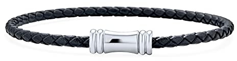 Bling Jewelry Schwarzes Gewebtes Dünnes Geflochtenes Lederarmband Mit Mehreren Strängen Für Frauen Silberfarbener Magnetverschluss Stahl