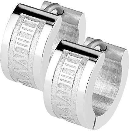 Mianova Unisex Creolen Edelstahl mit Römischen Zeichen Damen Herren Klapp Ohrringe Huggie Kreolen Rund Glanz Matt Silber