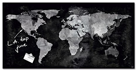 SIGEL Premium Glas-Magnettafel 91 x 46 cm World-Map hochglänzend | GL270, Artverum, SGS geprüft, einfache Montage, incl. 3 starke Magnete, Weltkarte