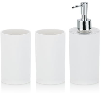 Kela 390101, badset, 3 st., 1 tvåldispenser/2 bägare, plast, färgmix, list, vit