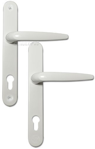 Pair of Trojan Sparta 92PZ Long backplate White Powder Coated Sprung Lever/Lever uPVC Door Handle Set