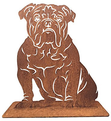 Terma Stahldesign Rost Hund Englische Bulldogge lebensgroß Metall Gartenfigur Handmade Germany wetterfest Gartendeko Tierfigur Grabdeko Geschenk