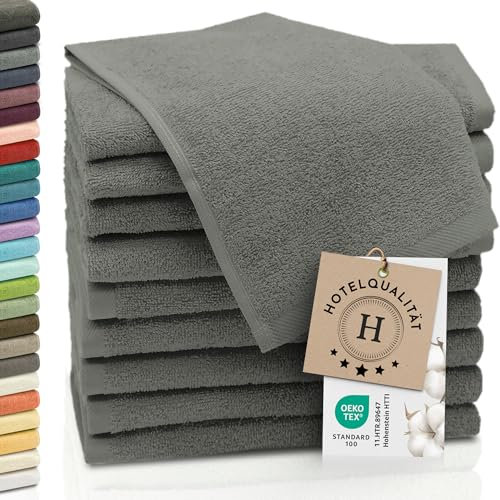 ZOLLNER 10er Set Gästehandtücher - weiche und saugstarke Handtücher - waschbar bis 95°C - Baumwolle - 30x50 cm in Taupe