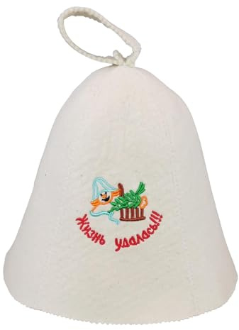 Saunahut aus Wollfilz, Saunamütze für Damen und Herren mit russischen Sprüchen (1155), Filz Kopfschutz Saunakappe Filzkappe Mütze Filzhut Hut Kappe für Sauna, Banya, Russische Sauna
