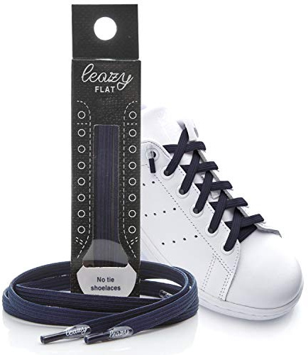 Cordones elásticos planos de Leazy, ofrecen un ajuste perfecto y estable para niños y adultos, azul oscuro, L: Bis 6 Ösen pro Seite