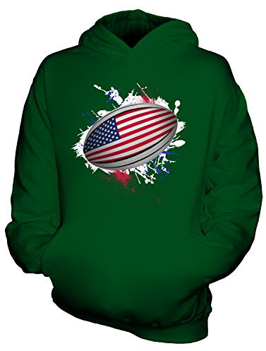 Candymix Stati Uniti d'America Palla da Rugby Unisex Bambino Ragazzi/Ragazze Felpe con Cappuccio, Taglia 9-11 Anni, Colore Verde Bottiglia