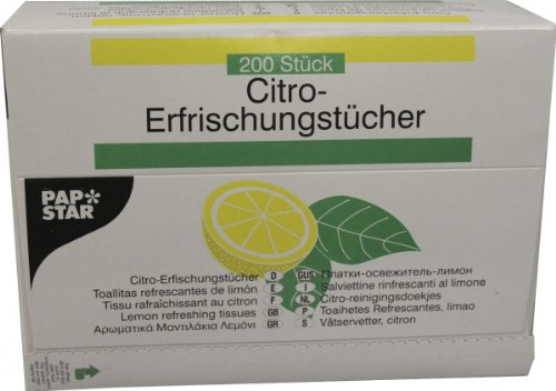Papstar 17200 Zitronen-Erfrischungstücher, 14 x 14 cm, Citron, 200 Stück