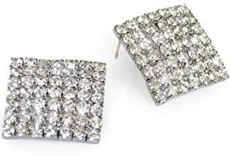 Large Square Diamante Earrings Sparkly Crystal Rhinestone Earrings For Her Her Silver