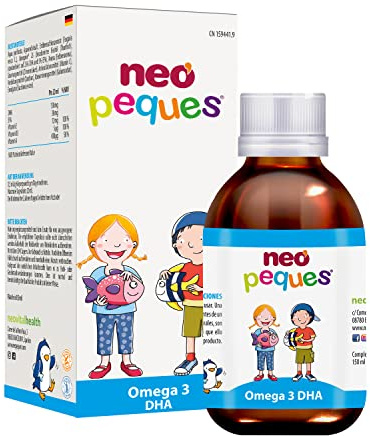 NEO PEQUES | Jarabe Infantil Omega 3 DHA | 150 ml | Ayuda a Mejorar la Concentración | A Base de Omega 3 DHA y Vitaminas | Delicioso Sabor Fresa