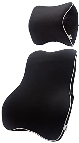 Valuetom Hoher Dichte Gedächtnis Schaum Autositz Rückenstütze mit Nackenkissen Kit, Ergonomisches Lendenwirbel Stützkissen für Zuhause Büro Fahren auf Reisen