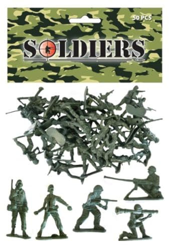 PARTYRama Påse med 50 traditionella gröna plastleksakssoldater för arméns militära krigsspel