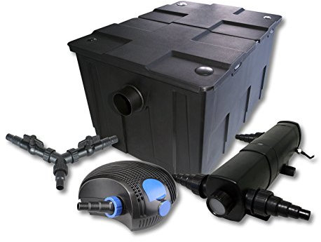 SunSun Kit complet: CBF-550 Filtre de bassin jusqu'à 60000 L Biologique, CTF-12000 SuperECO pompe de filtration 12000l/h 100W, CUV-224 lampe uv UVC Clarificateur avec 24W, Y-distributeur