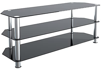 MAHARA Glass Corner TV Stand - TV Floor Stand Max 60 Inch TV - TV Mount Stand Max Weight 45kg TV - Chrome Effect/Black Tempered Safety Glass TV Stand Unit﻿