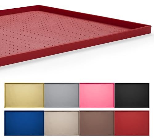 Hubulk Futtermatte für Hunde und Katzen, Größe L (48.3 x 30.5 cm), XL (61 x 40.6 cm) oder XXL (81 x 61 cm), 1.3 cm und 2.5 cm, erhöhter Rand, Silikon, rutschfest, wasserdicht, groß (L, rot)