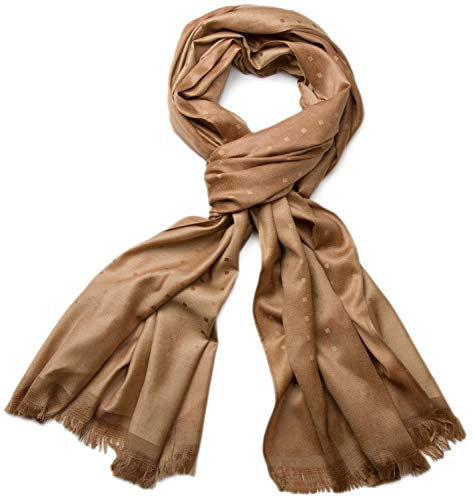 styleBREAKER Unisex weicher langer Schal mit Fransen und dezentem Quadrate Muster, Geometrisch gemustert, Tuch 01018051, Farbe:Hellbraun