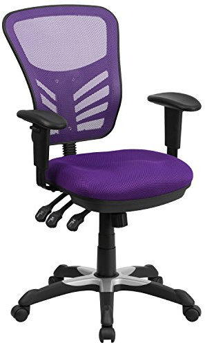 Flash Furniture Bürostuhl, ergonomisch, mit Mesh-Rückenunterstützung, geformtem und höhenverstellbarem Sitz und 3 Paddelsteuerungen, Lila