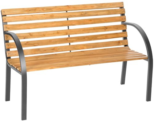 tectake® Garden Bench - 2 Seater with Powder-Coated Steel Frame & Wooden Slats - Home & Outdoor Furniture Suitable for Use on a Terrace, Patio or Park - Weather-Resistant, Durable & Robust - Brown