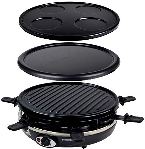 Syntrox Germany RAC-1200W-Basel Basel 4 en 1 Raclette Crepemaker Grill Pancakemaker para 6 Personas, Antiadherente