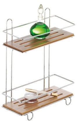 axentia Wandregal Bonja Bambus in Braun, Hängeregal aus nachhaltigem Bambus, verchromtes Badregal mit zwei Böden, Handtuchhalter mit Befestigungsmaterial