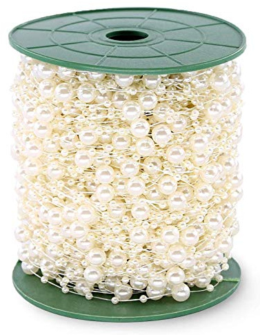 Hilitchi Rollo de 200 pies de cuerda de perlas marfil para fiestas, centros de mesa de boda, ramo de novia, manualidades, decoración (perla)