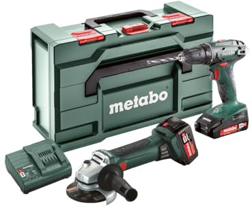 Metabo 685082000 Combo Set 18 V Bohrschrauber BS Akku-Winkelschleifer W 18 LTX 125 Quick, grün; grau; schwarz; rot