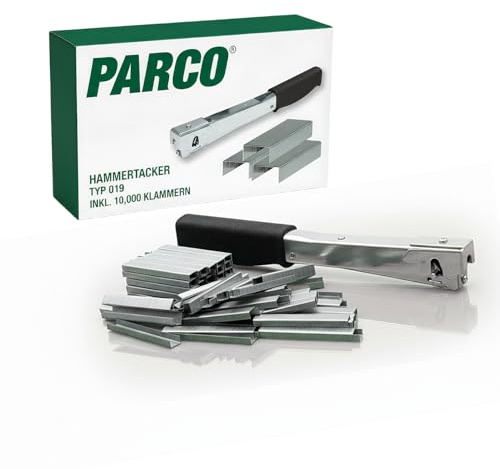 PARCO® Deutscher Premium Hammertacker Typ 019, Klammern 4-6 mm-inkl. 10.000 Heftklammern -mit robustem Stahlgehäuse & ergonomischem Handgriff, Schlagtacker, Leistungsstarker Tacker