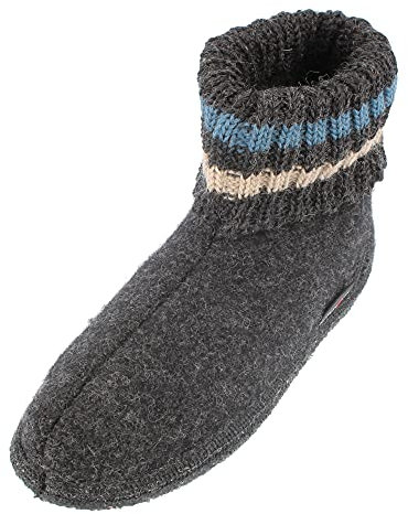 HAFLINGER Hüttenschuh Paul mit Kragen aus reiner Schurwolle Dunkelgrau (Graphit 77), EU Gr. 47