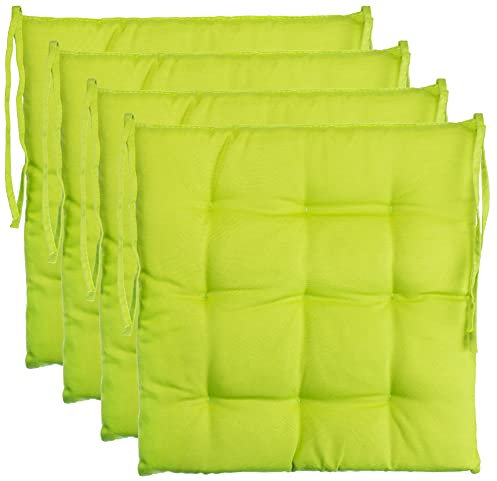 Brandsseller Juego de 4 Cojín de Asiento 40x40 cm Cojín para Silla Colchoneta para Silla con Correas de Sujeción Cojín Decorativo para Interior y Exterior Acolchado - Verde
