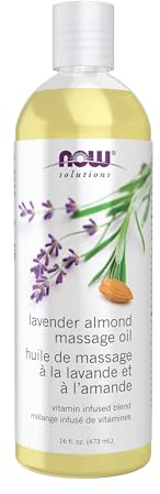 NOW Foods Solutions, Lavender Almond Massage Oil, Vitamin Infused Blend, Therapeutic and Soothing, 16-Ounce