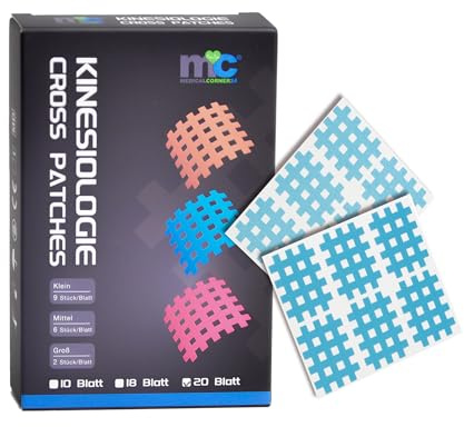 Medicalcorner24 Kinseologie Gittertape 3,6 cm x 2,8 cm 10 Bögen in Blau, Cross Patches, Cross Tape