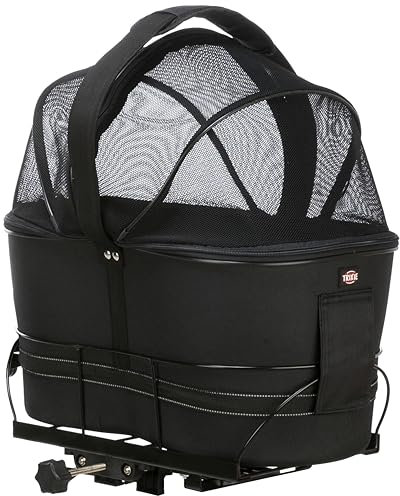 TRIXIE Fahrradkorb für Hunde bis 6 kg 29 × 42 × 48 cm - Hundefahrradkorb für den Gepäckträger - mit stabilem Metallrahmen, weicher Polsterung und Netzabdeckung, 13118