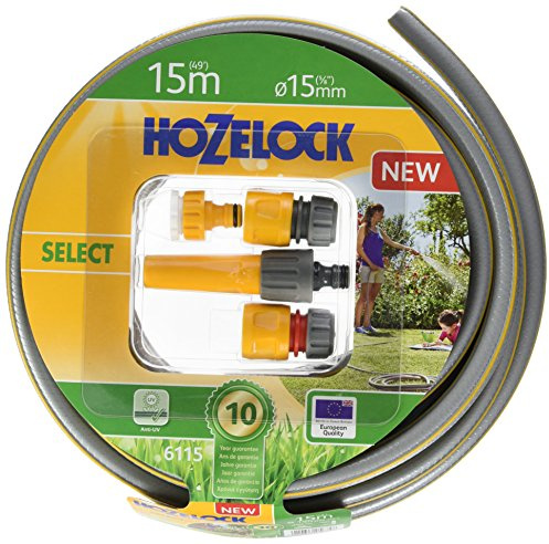 HOZELOCK - Kit Complet Tuyau d'Arrosage Select Ø 15mm (5/8) 15 M : Tuyau pour Arrosage de Jardin, Polyvalent, Souple, Résistant aux Intempéries, Prêt à l'Emploi [6115P9000]