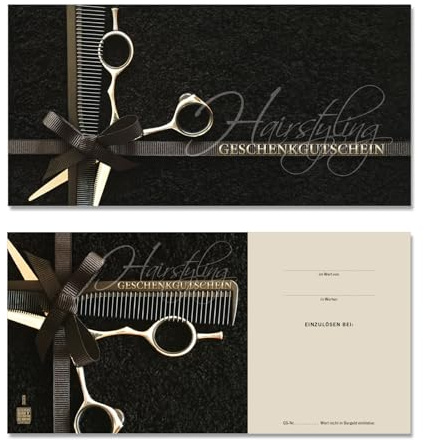 GESCHENKGUTSCHEINcom by POS-HAUER. 10 Gutscheine, blanko zum selber Ausfüllen. Für Friseure Friseursalons Haarstudios.