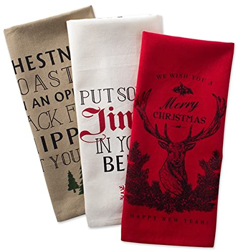DII Dekoratives Geschirrtuch aus 100% Baumwolle, maschinenwaschbar, für den täglichen Gebrauch in der Küche geeignet, sehr saugfähig, aus Jacquard 3-teiliges Set Christmas Stag