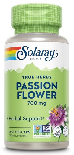 SOLARAY Passion Flower 700 mg Whole Aerial - Soothing Herbal Support - Passion Flower Capsules - Vegan, Non-GMO, 60-Day Guarantee, Lab Verified - 50 Servings, 100 VegCaps