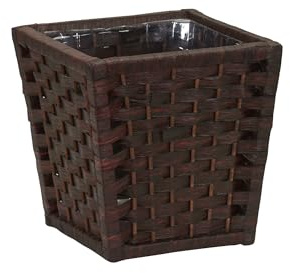 Household Essentials Woven Waste Basket, 3 Gallons, HandWoven Paper Rope with Removable Plastic Liner, Durable Wood Frame, Wide and Open Top for Easy Access, Decorative, Brown