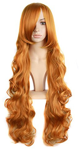 MapofBeauty 31 Pouce/80cm Longue Perruque Cosplay Ondulée Cheveux Bouclés (Or Orange)