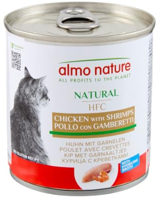 Almo Nature HFC Natural, Alimento Umido per Gatti - Pollo con Gamberetti - 280g, Confezione da 12