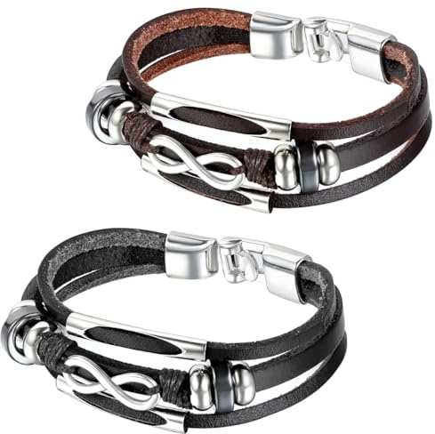 JewelryWe Schmuck Unendlichkeit Armband Lederarmband Infinity Unendlichkeit Symbol Unendliche Liebe Geflochten Leder Armreif für Damen Herren, Geschenk für Weihnachten Valentinstag Geburtstag