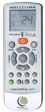 wellclima Telecomando universale per condizionatore climatizzatore d'aria Wellclima DOUBLE, compatibile con i principali marchi tra cui Aermec - Airwell - Amstrad - Argo - Ariston - Beko - Chigo